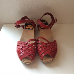 Red Swedish Hasbeens Clogs